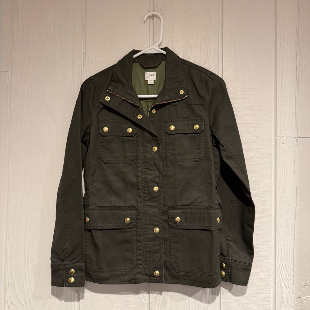 J. Crew Dark Green Utility Jacket with Gold Accents